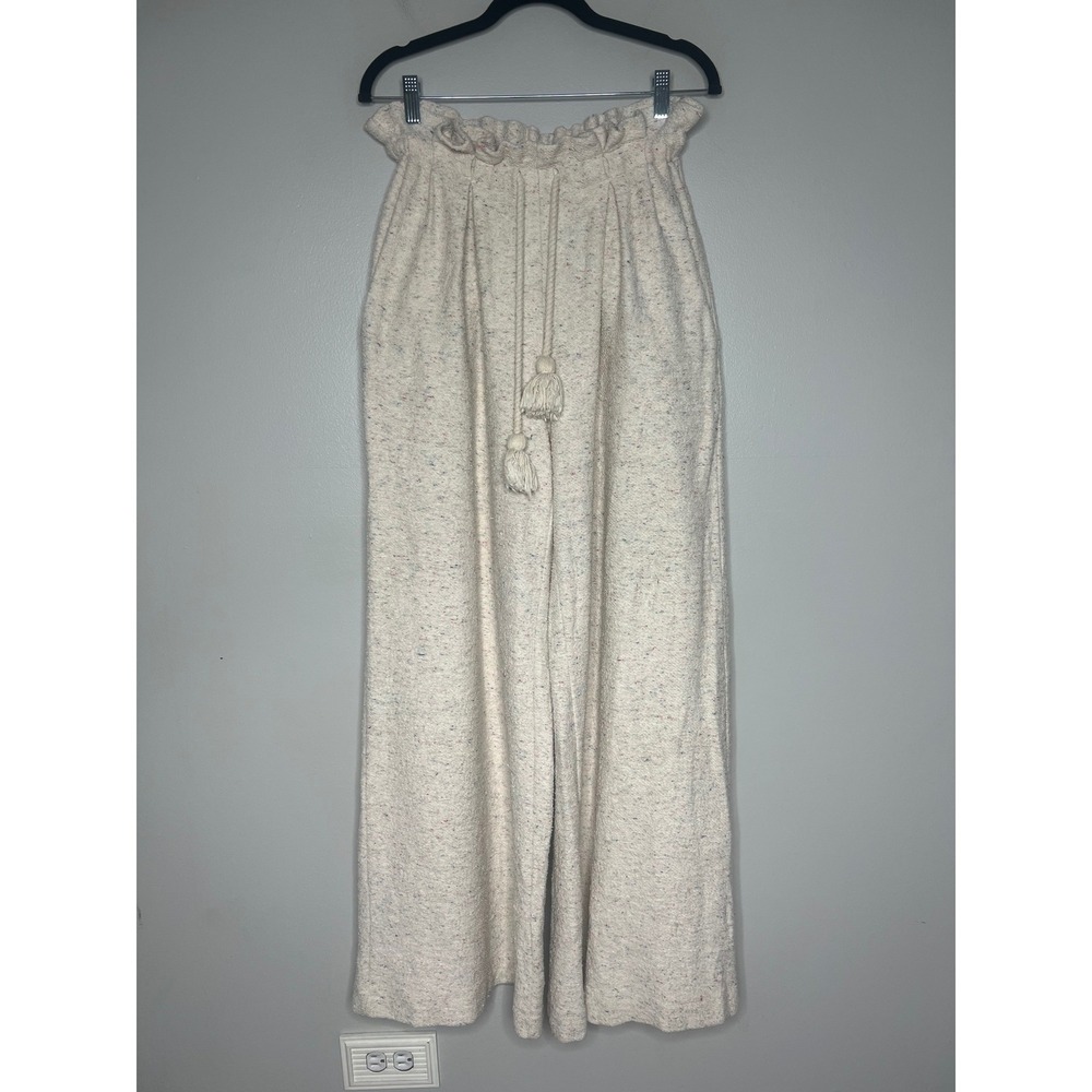 Ulla Johnson Sweater Knit Palazzo Pants Oatmeal‎ Drawstring Tassel Sz P Coastal